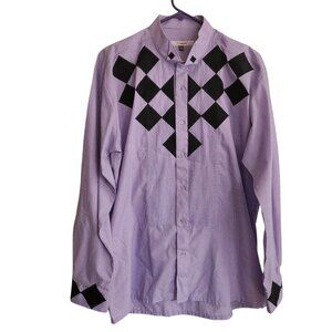 Vintage Lavender Square Dance Tuxedo Mens Shirt Suede Black Squares Size 16-16.5